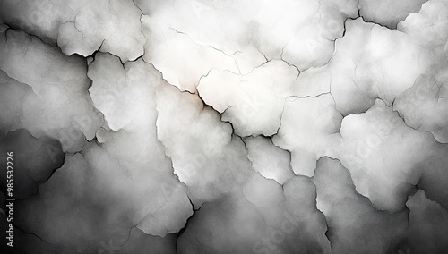 A background of white clouds in the style of alcohol ink, with a monochromatic color scheme. The clouds should be large and dark grey against a light gray sky. Created with Ai