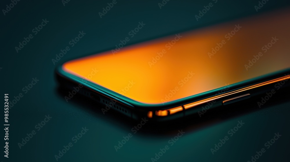 A modern smartphone glowing orange. A modern smartphone glowing orange.