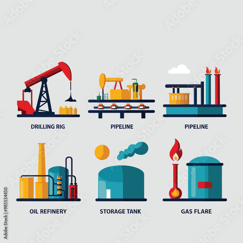 illustrations vector icon for oil and gas industry refinery process and building 
