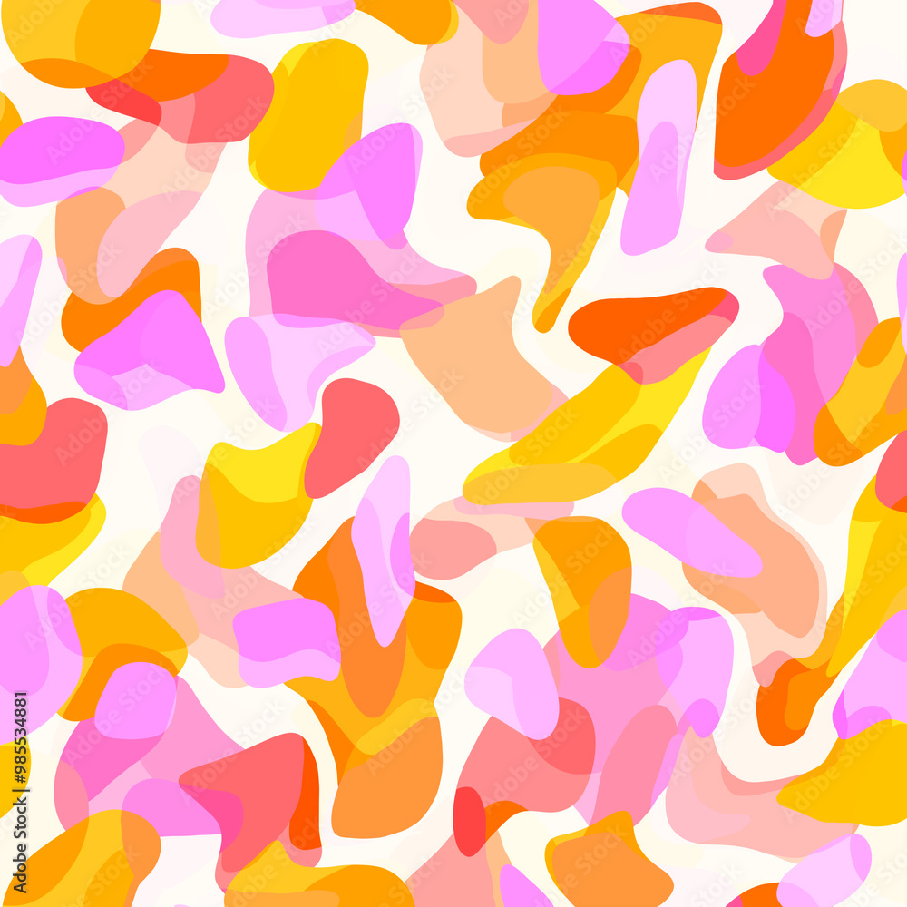 Bright abstract geometric seamless pattern Large chaotic rounded shapes, round spots Bright abstract geometric seamless pattern Large chaotic rounded shapes, round spots