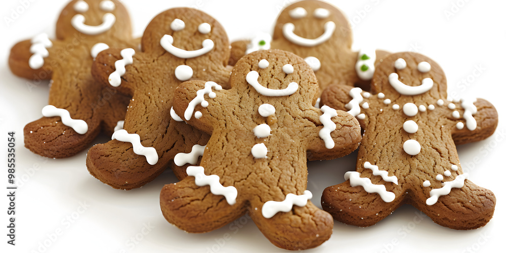 Biscoitos de gengibre caseiros decorados com glacê branco sobre fundo branco. Biscoitos de gengibre caseiros decorados com glacê branco sobre fundo branco.