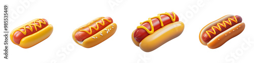 A 3D icon of a hot dog, detailed and savory, on a white background with transparent background, png.