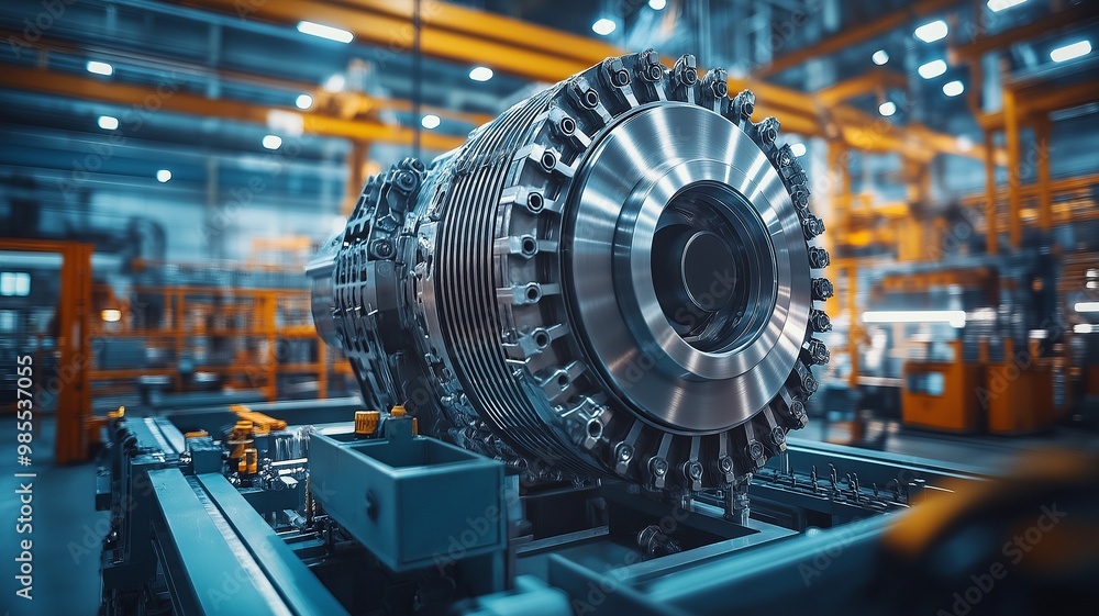 Massive electric motor whirling in the factory's production branch Massive electric motor whirling in the factory's production branch