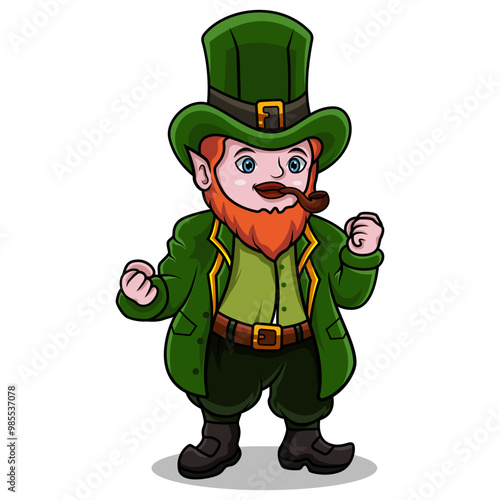 Cartoon leprechaun with smoking pipe