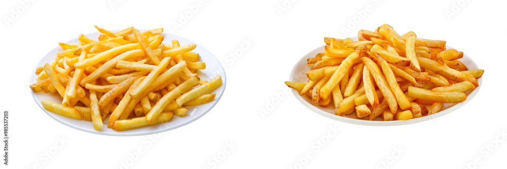 French fries on white plate, white background French fries on white plate, white background