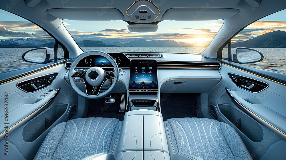 Electric vehicle interior design, the materials used are luxurious and noble, overall style is noble and luxurious. Generative AI. Electric vehicle interior design, the materials used are luxurious and noble, overall style is noble and luxurious. Generative AI.