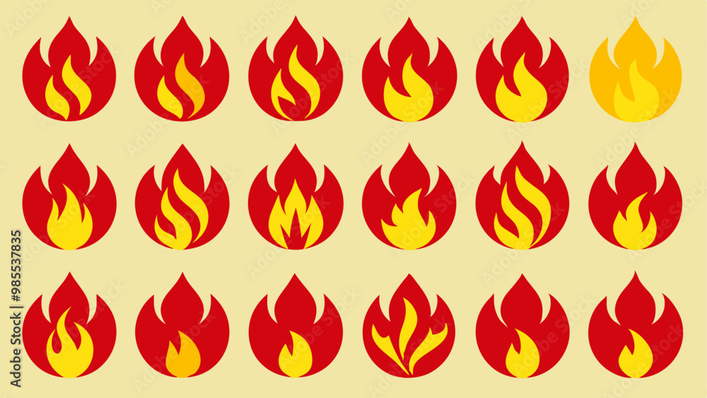Red amd yellowFlame Icons Set for Graphic Design and Branding Stylized Black Flame Symbols Red amd yellowFlame Icons Set for Graphic Design and Branding Stylized Black Flame Symbols