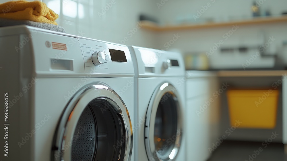 A washer and dryer are next to each other and a white washer A washer and dryer are next to each other and a white washer