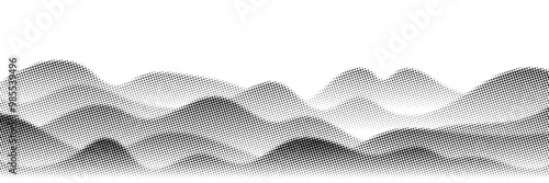 Hills landscape, halftone dots, fading dot effect, banner, vector design