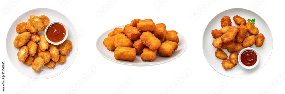 chicken nugget on plate , on white background chicken nugget on plate , on white background