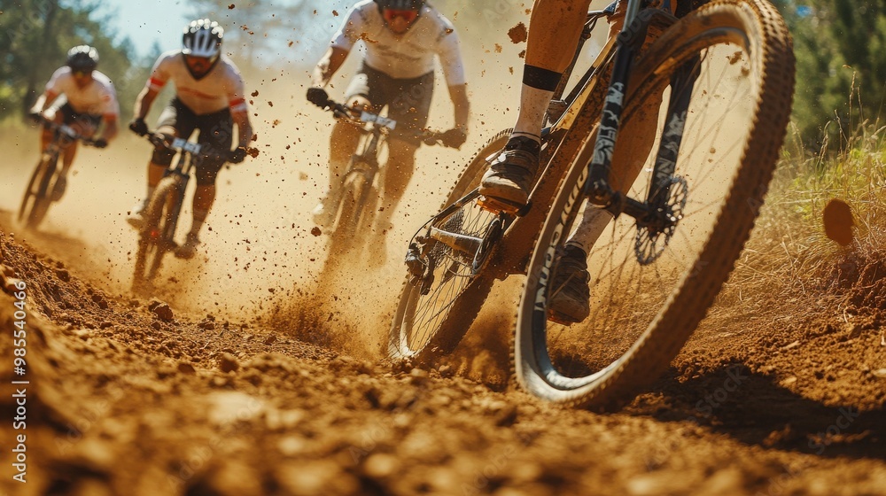 custom made wallpaper toronto digitalDetailed view of a mountain bike race on a dirt course, featuring flying dust and debris as competitors navigate the rugged track