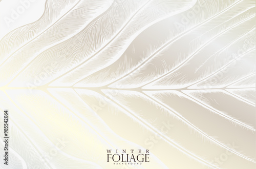 Platinum leaf cover. White color leaf veining on a iridescent effect background. 