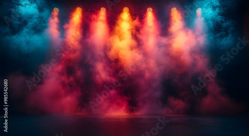 Staged Smoke and Lighting on an Empty Stage with Dramatic Atmosphere