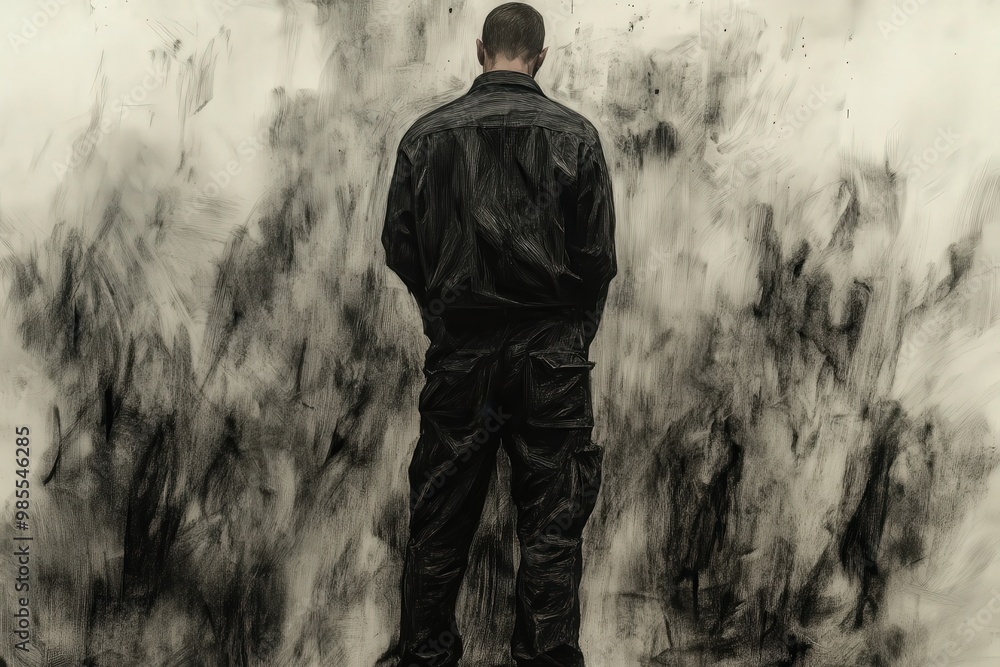 A man stands on a uniform background drawing A man stands on a uniform background drawing