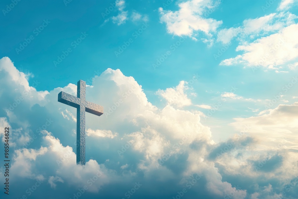 Cross of Jesus Christ in the sky with clouds. Christian easter. Conceptual religious symbol. with generative ai Cross of Jesus Christ in the sky with clouds. Christian easter. Conceptual religious symbol. with generative ai