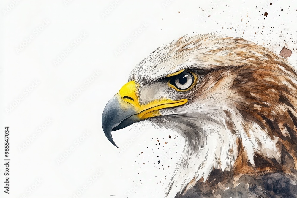 Naklejka premium Eagle Drawing Watercolor Paint White Background Portrait 