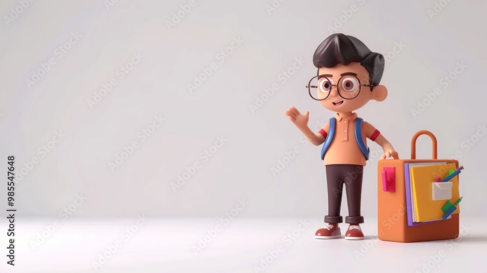 3D Cartoon Character with Backpack in Minimalist Style 3D Cartoon Character with Backpack in Minimalist Style