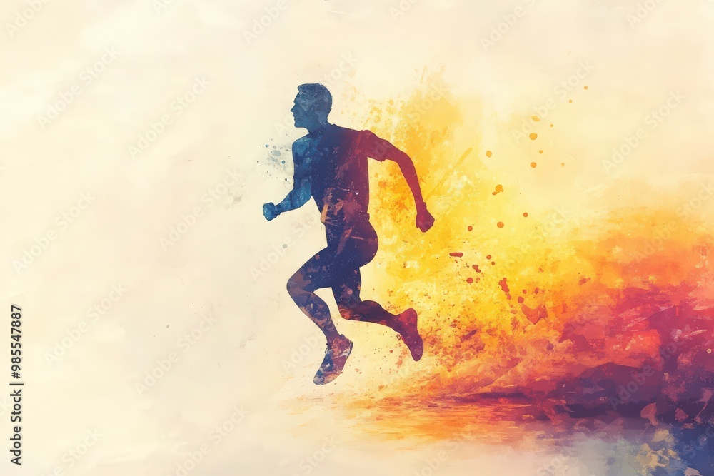Running athlete silhouette drawing watercolor paint Running athlete silhouette drawing watercolor paint