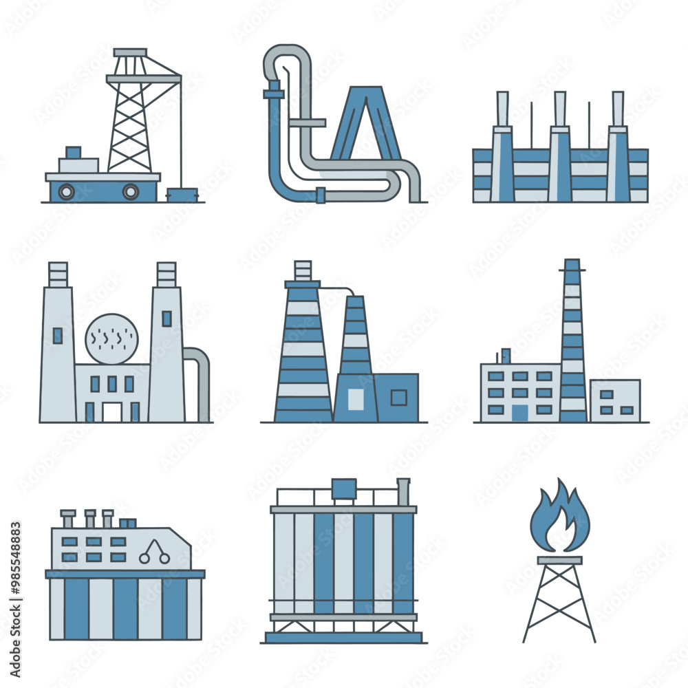 Obraz premium illustrations vector icon for oil and gas industry refinery process and building 