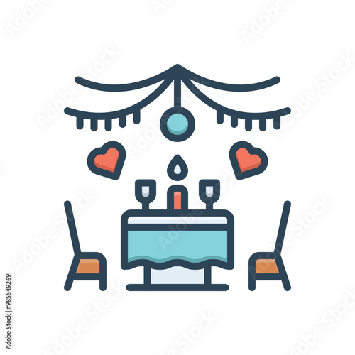 Color illustration icon for romantic dinner
