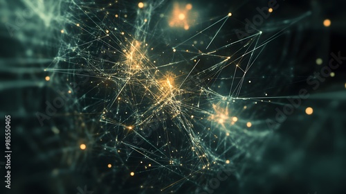A dark, abstract space is punctuated by bright nodes and geometric lines representing AI systems, with soft light emanating a sense of quiet thankfulness.