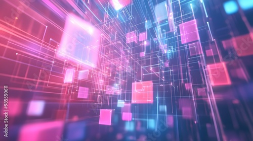 Wallpaper Mural Abstract geometric shapes representing AI algorithms float in a high-energy digital space, with neon hues and dynamic lines, but the soft, steady glow creates a chill atmosphere. Torontodigital.ca