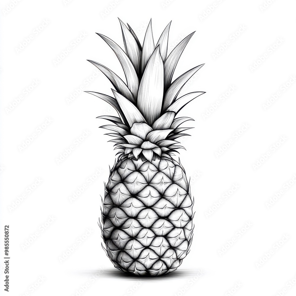 Obraz premium Continuous line art drawing of pineapple, isolated on a white background.