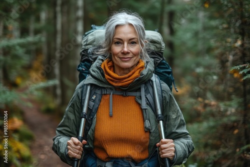 Senior Woman Hiking Through a Forest