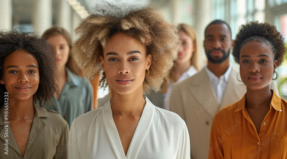 A diverse group of people standing together in a bright, modern space. The group of business people. Generative AI. A diverse group of people standing together in a bright, modern space. The group of business people. Generative AI.
