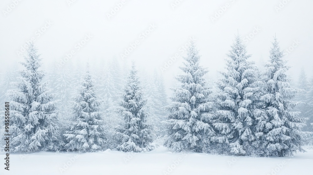 Winter white forest with snow-covered trees, ideal for creating a festive and serene Christmas background. Winter white forest with snow-covered trees, ideal for creating a festive and serene Christmas background.
