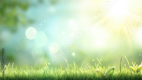 A sunlit green grass meadow with soft shadows and copy space for text or overlays, perfect for nature-themed designs
