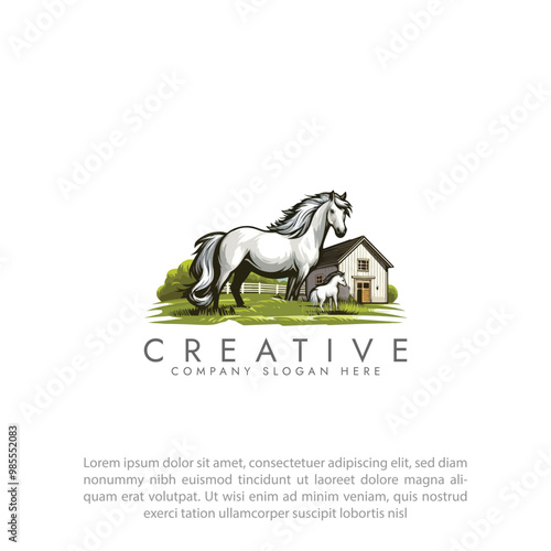 Horse fram bird nest logo vector template, Animal fram logo, Creative logo design. 