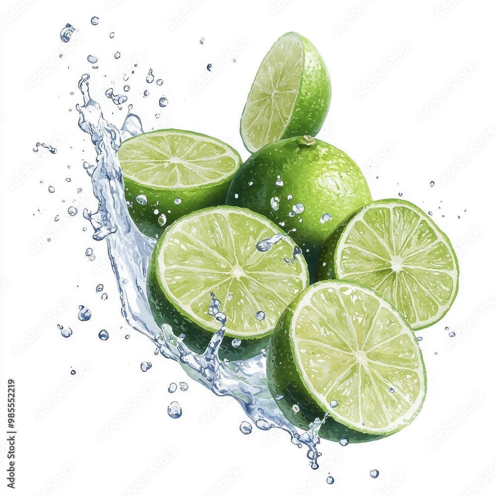 Watercolor splash of lime fruit, isolated on a white background. Watercolor splash of lime fruit, isolated on a white background.