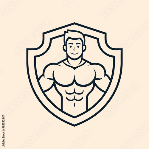 Body builder in shield vector illustration