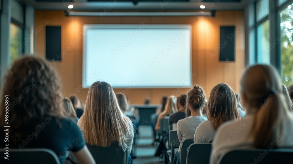 Participants are seated in a sleek conference room, attentively watching a seminar presentation projected on a large screen. The atmosphere is focused and engaging Participants are seated in a sleek conference room, attentively watching a seminar presentation projected on a large screen. The atmosphere is focused and engaging