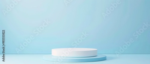 Product display podium, ideal for showcasing items, features a sleek design with a vibrant blue backdrop, crafted through advanced three-dimensional rendering techniques.