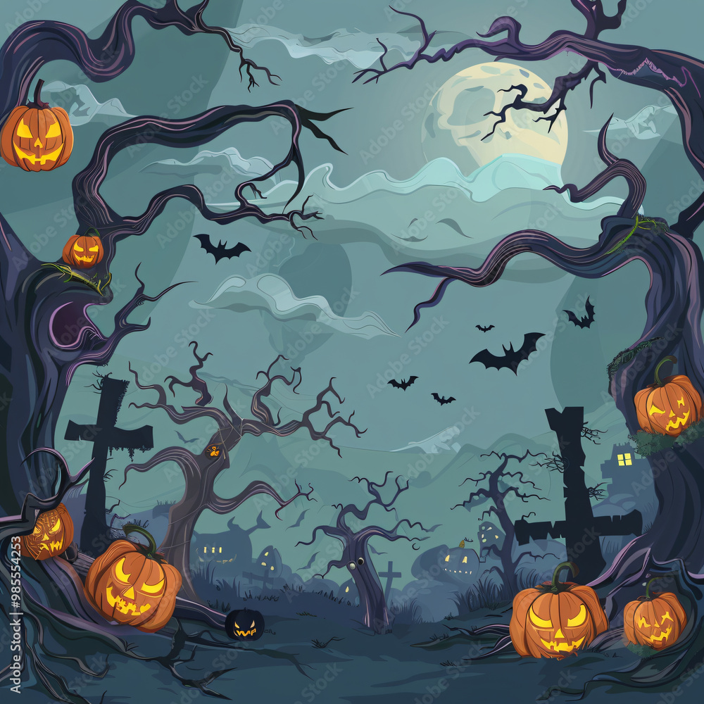 Spooky background for Halloween with twisted trees Spooky background for Halloween with twisted trees