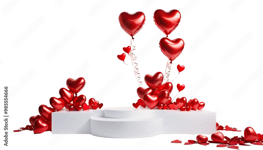 balloons display empty presentation stage lium shaped art floating podium product valentine ai generate s background white scene olated red 3d decorations illustration february 14 surprise present