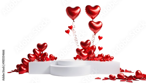 Obraz na płótnie balloons display empty presentation stage lium shaped art floating podium product valentine ai generate s background white scene olated red 3d decorations illustration february 14 surprise present w salonie