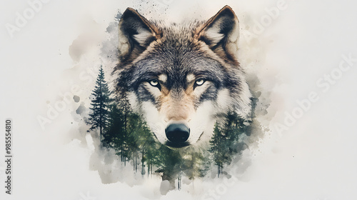 Gray wolf, winter predator, wild canine, fur coat, snow-covered landscape photo