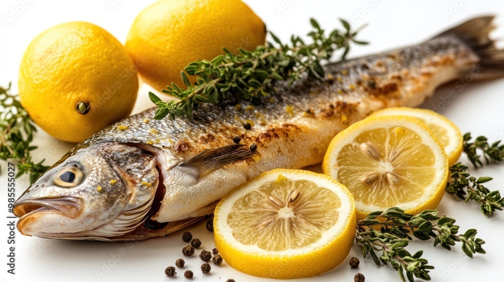Grilled fish with lemon and herbs for a fresh culinary dish. Grilled fish with lemon and herbs for a fresh culinary dish.