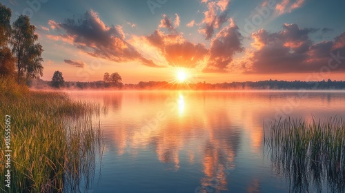 Wallpaper Mural Golden Sunset Over Serene Lake Torontodigital.ca