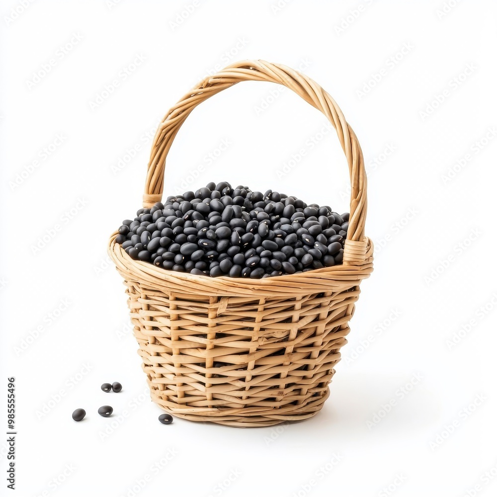 Basket of black beans, isolated on a white background. Basket of black beans, isolated on a white background.