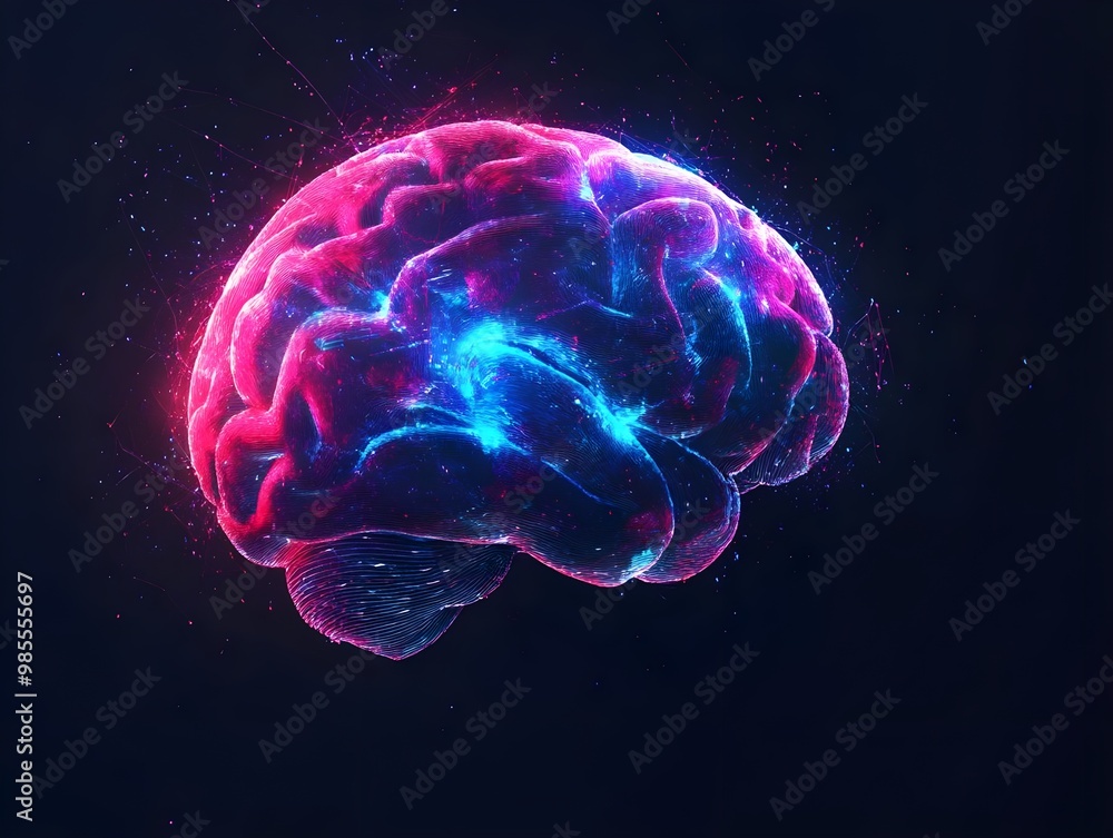 Colorful brain illustration with glowing effects Colorful brain illustration with glowing effects