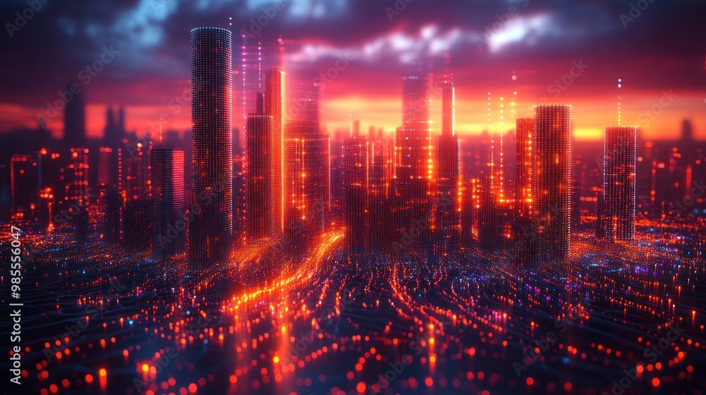 Fototapeta premium Futuristic Cityscape at Sunset