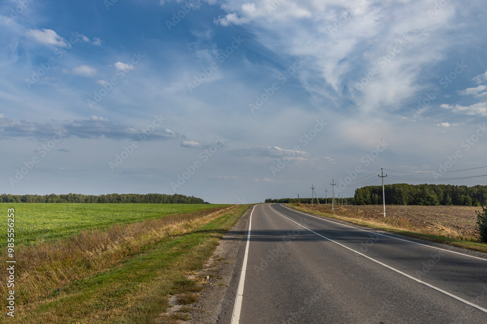 A long road with a clear blue sky above it A long road with a clear blue sky above it