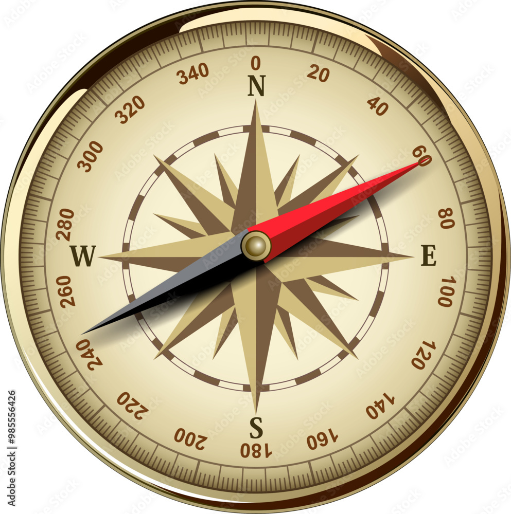 Compass with windrose isolated, retro design. Compass with windrose isolated, retro design.