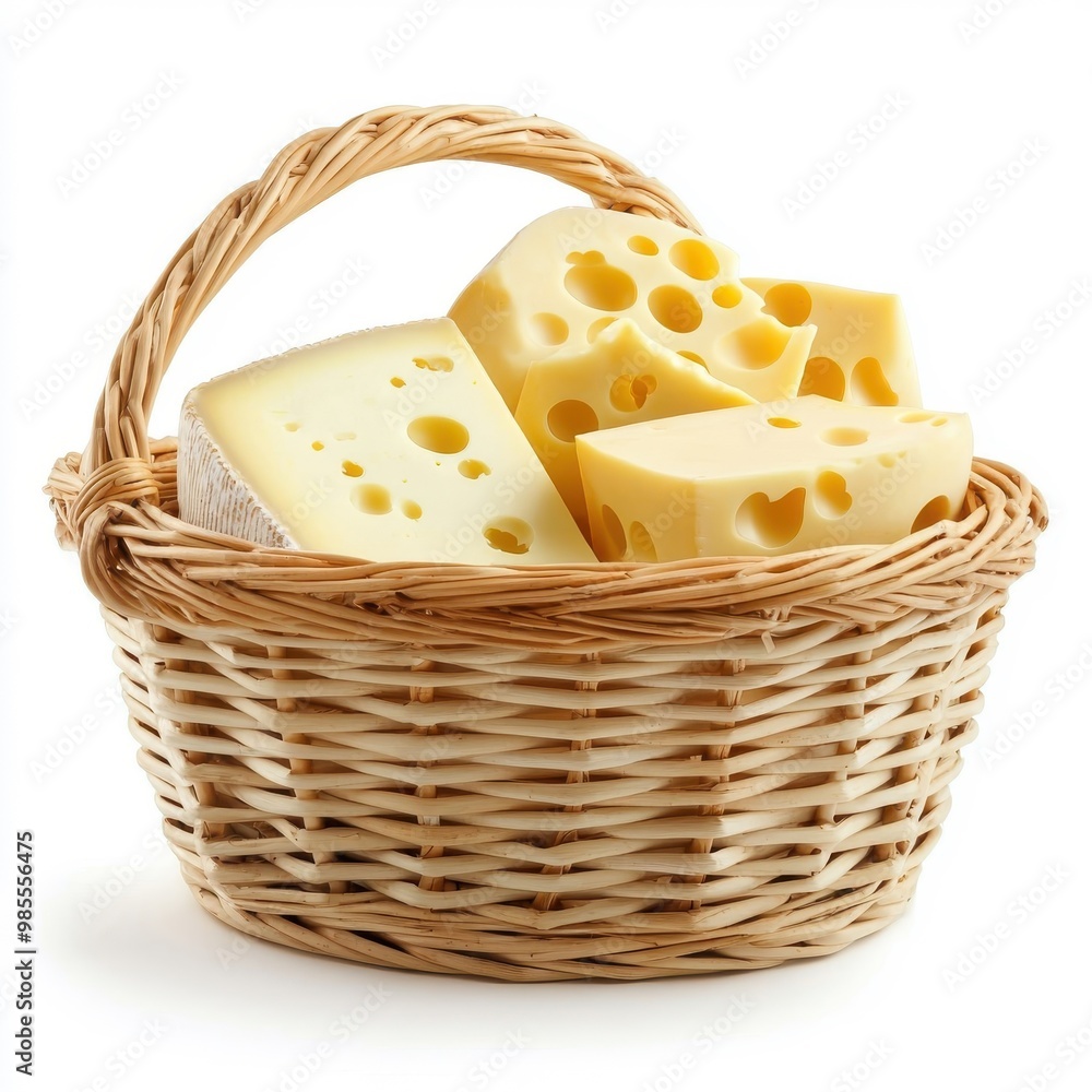 Basket of cheese, isolated on a white background. Basket of cheese, isolated on a white background.