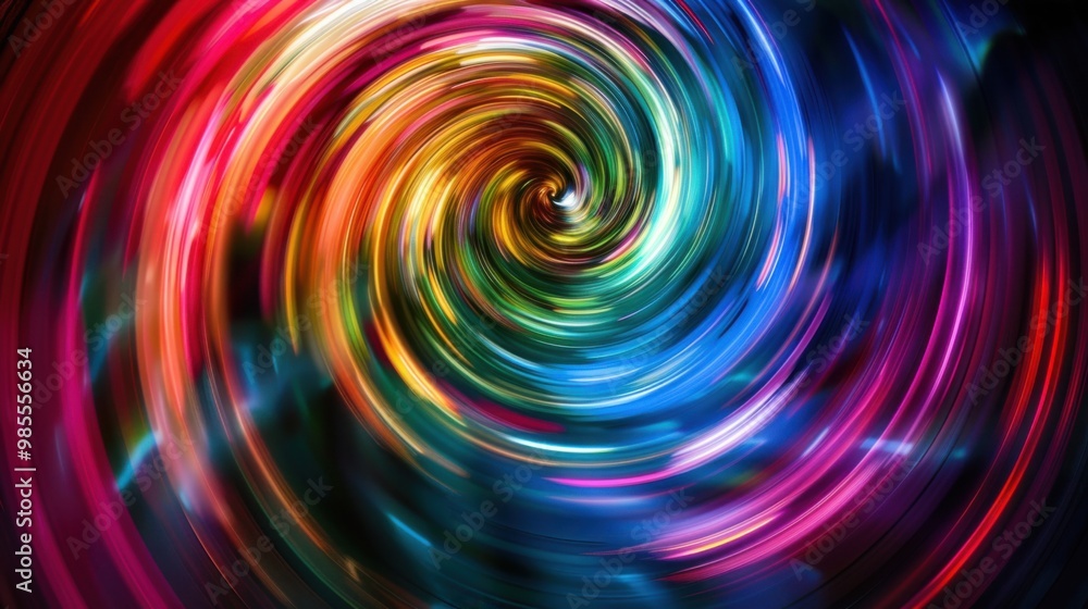 Abstract multicolored background with infinite light trails spiral shaped on a black background. - stock photo Abstract multicolored background with infinite light trails spiral shaped on a black background. - stock photo