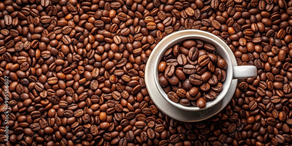 Top view of a coffee cup filled with roasted coffee beans Top view of a coffee cup filled with roasted coffee beans